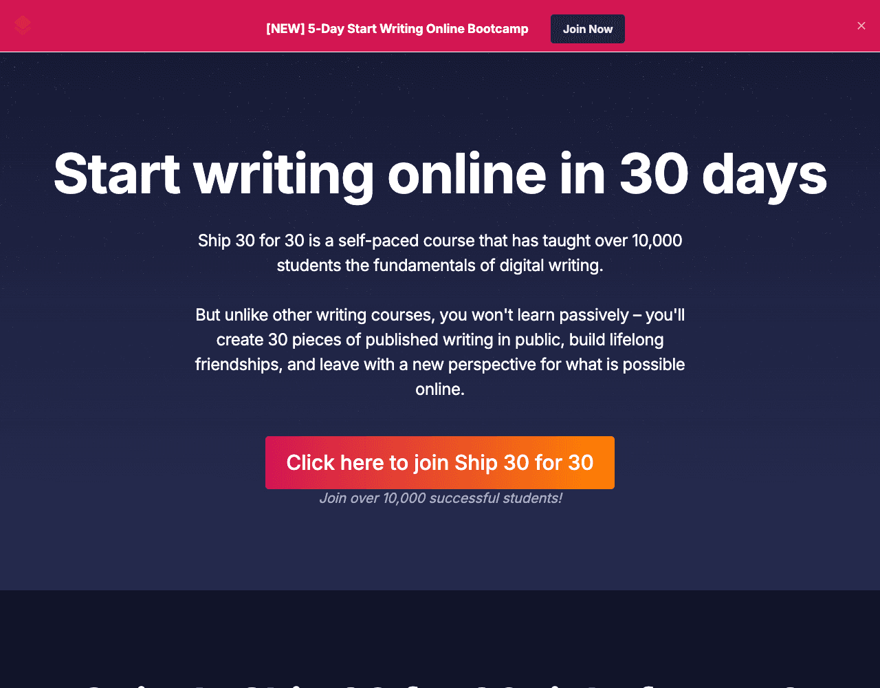 Current Ship 30 for 30 landing-page hero