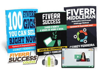 Archived 2016 Fiverr Success bundle artwork showing the course and included ebooks